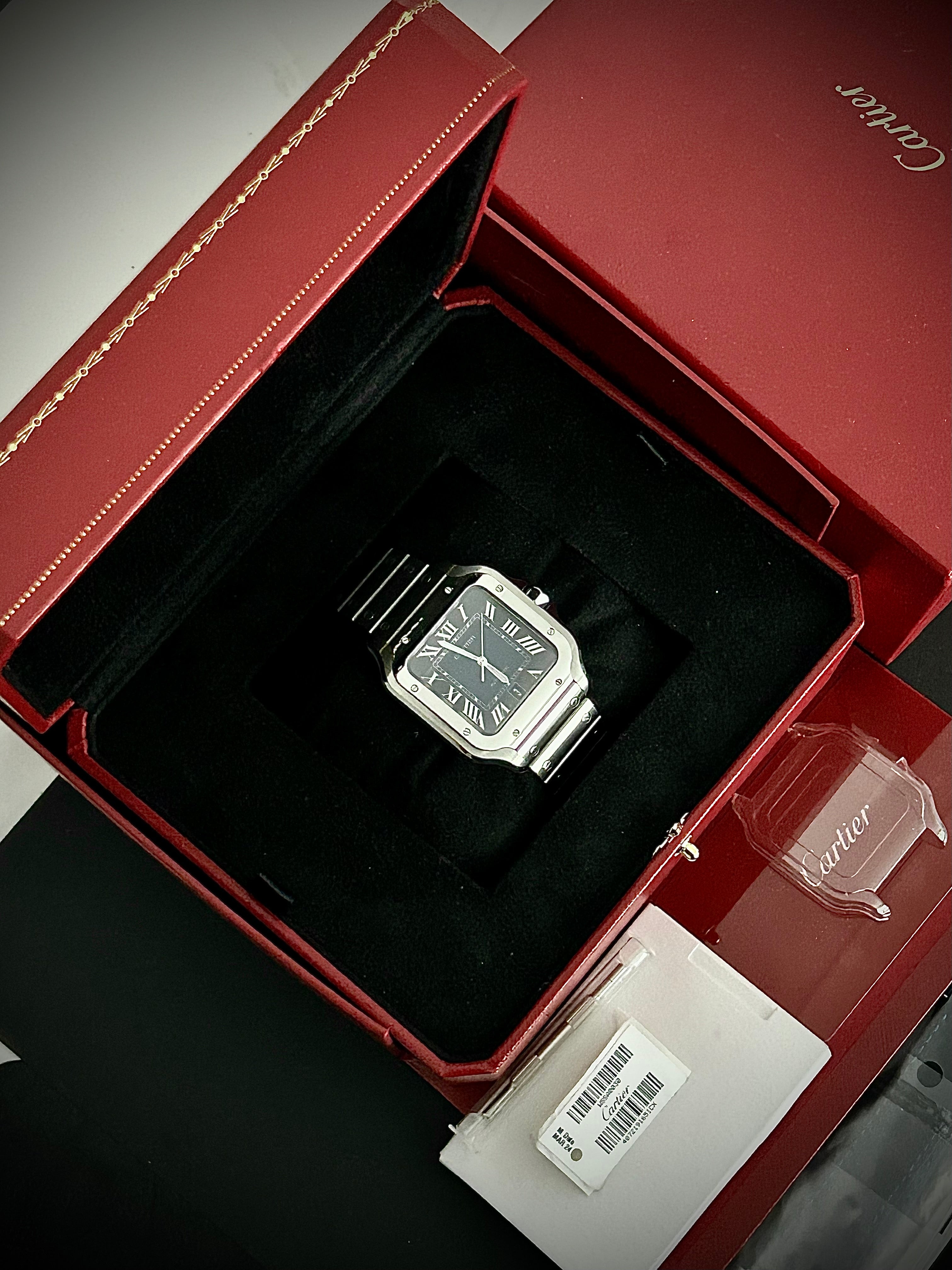 2022 CARTIER SANTOS DE CARTIER LARGE, BLUE DIAL, WSSA0030, FULL SET, INC GST