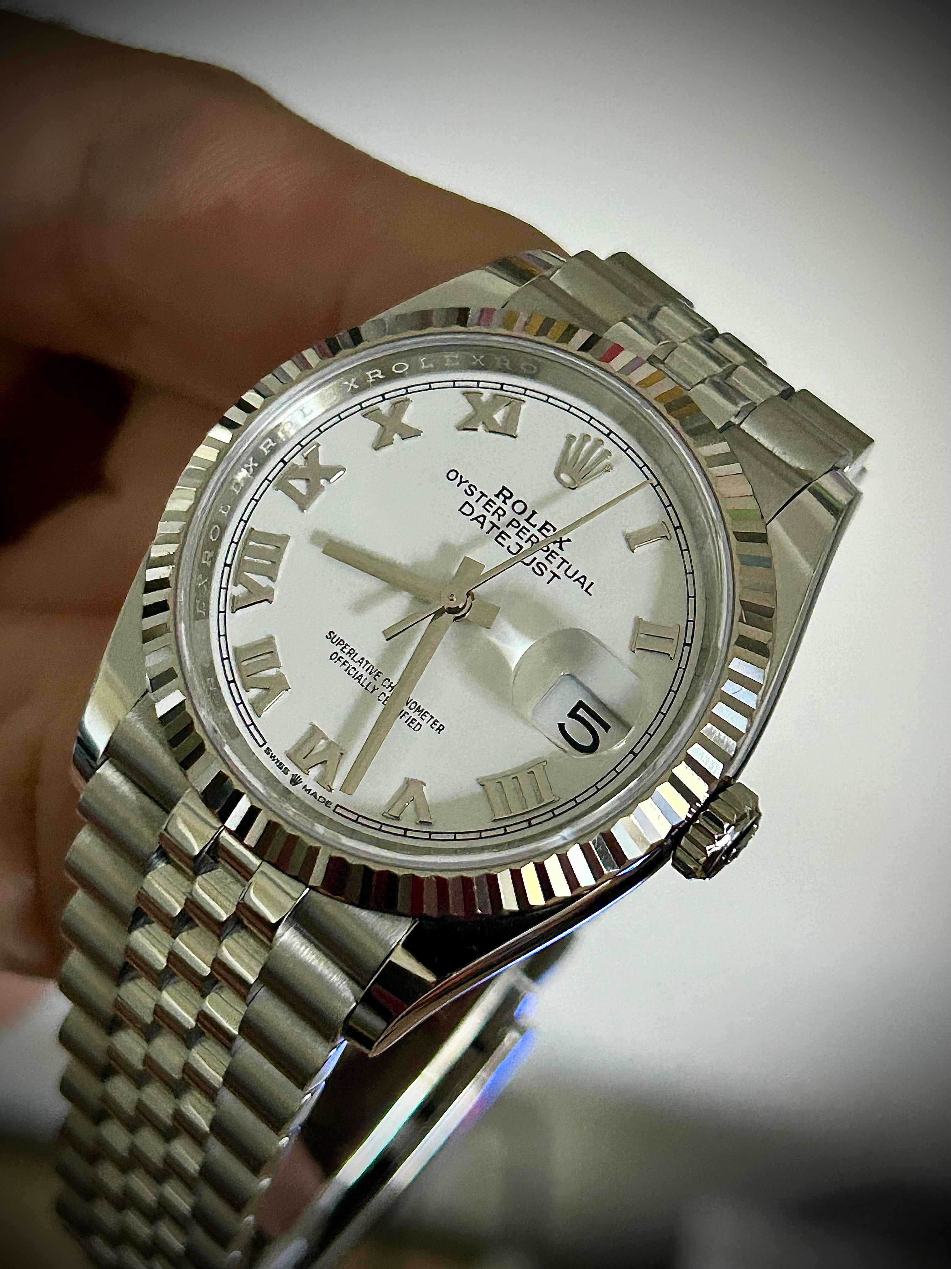 2023 ROLEX DATEJUST 36, 126234, WHITE ROMAN DIAL, BOX AND PAPERS, INC GST