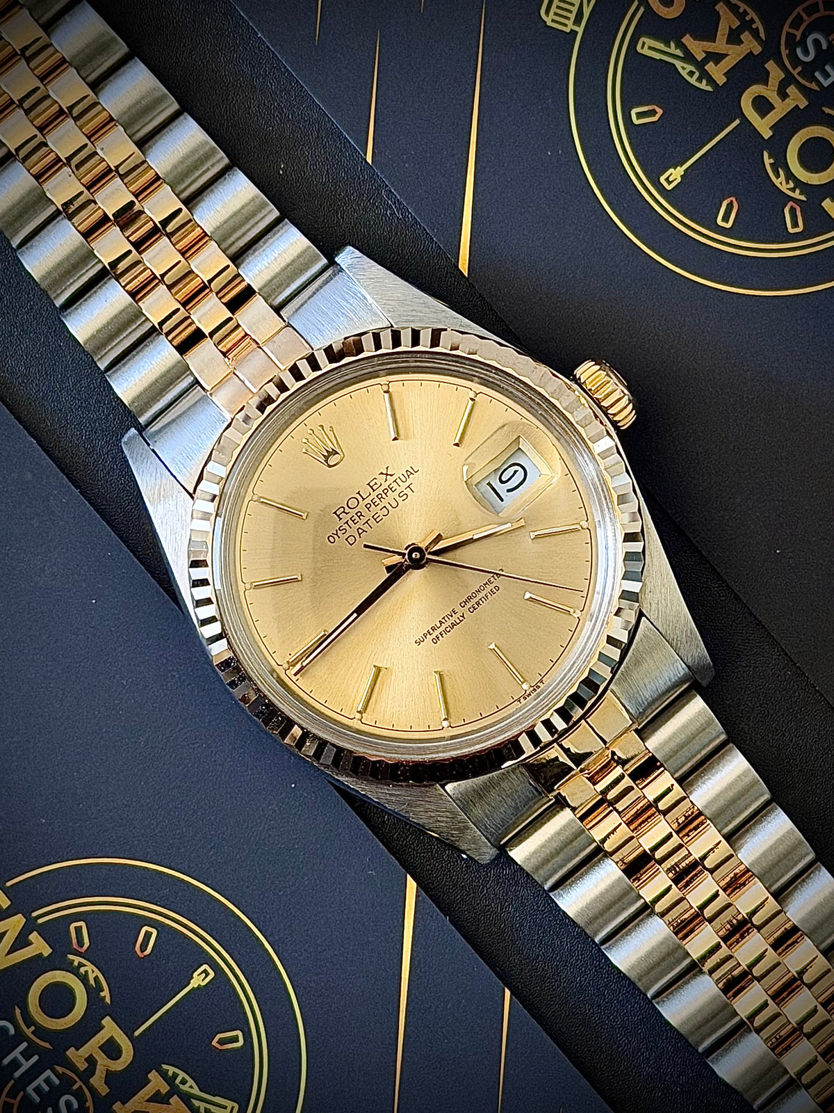 1987 ROLEX DATEJUST 36, 16013, CHAMPAGNE DIAL, FLUTED BEZEL, JUBILEE BRACELET, WATCH ONLY, INC GST