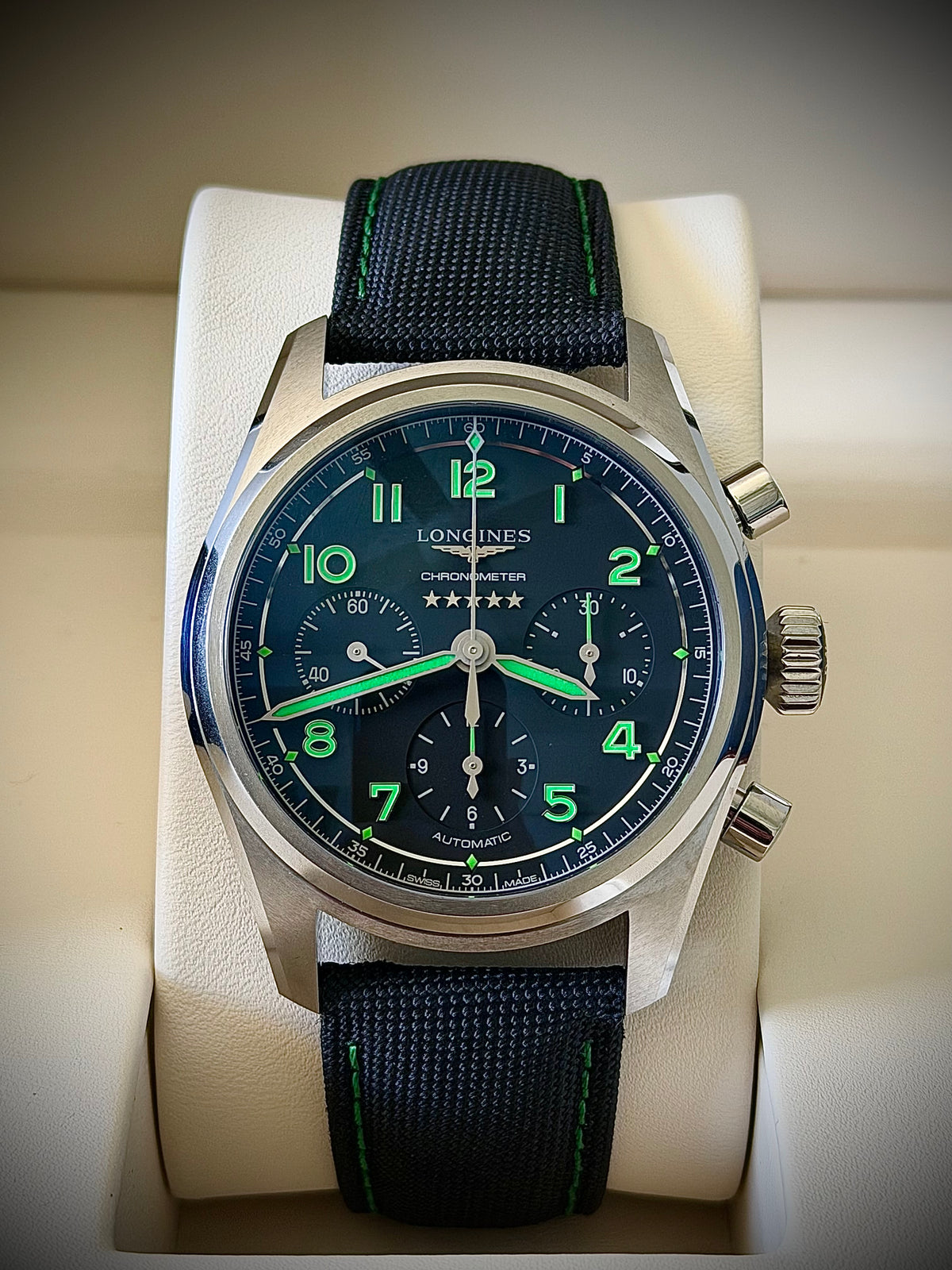 2025 LONGINES SPIRIT PIONEER EDITION CHRONOGRAPH, L3.829.1.53.2, TITANIUM, FULL SET, EXCELLENT CONDITION, INC GST