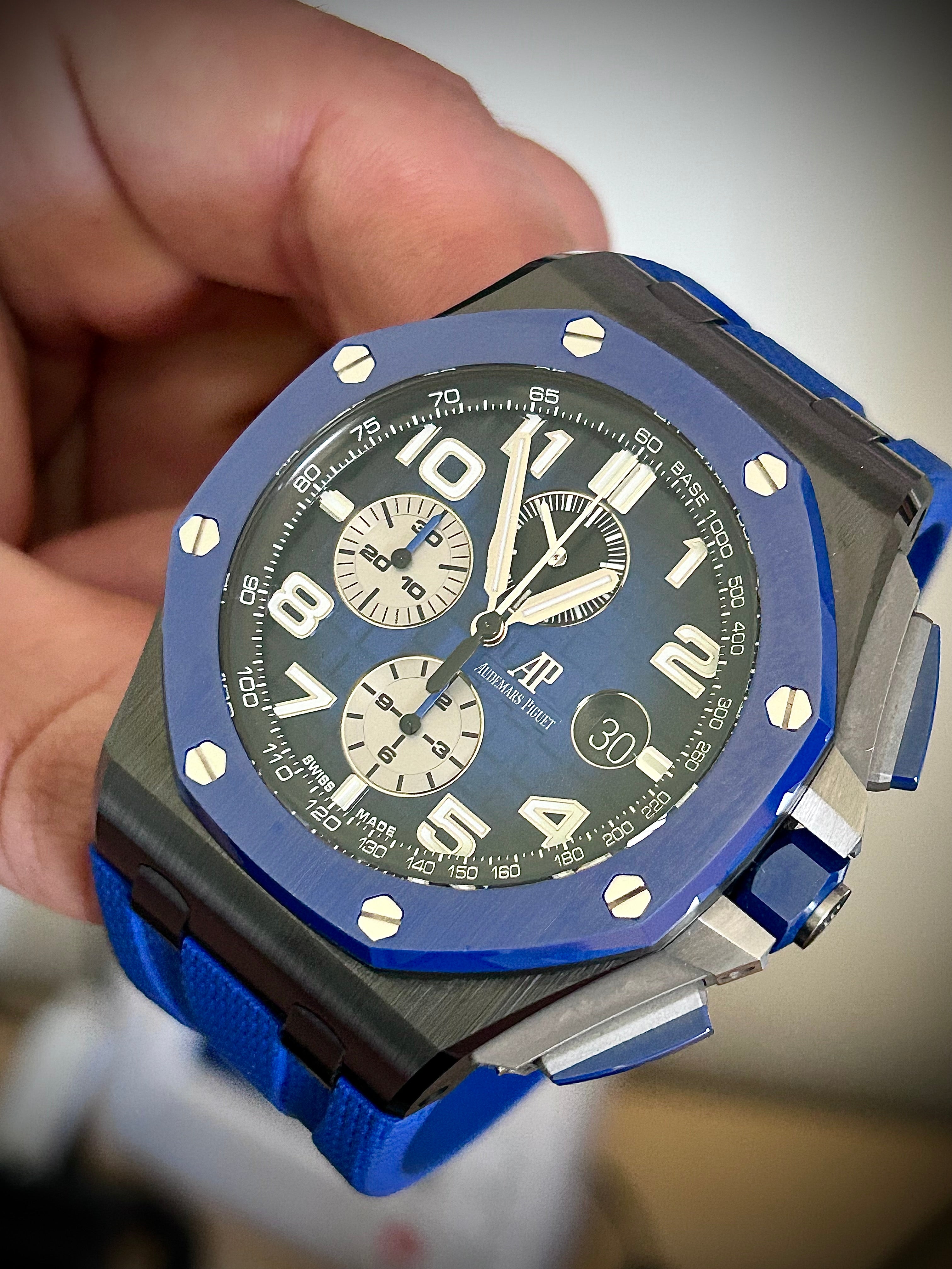 2020 AUDEMARS PIGUET ROYAL OAK OFFSHORE CHRONOGRAPH, BLUE DIAL, FULL SET, INC GST