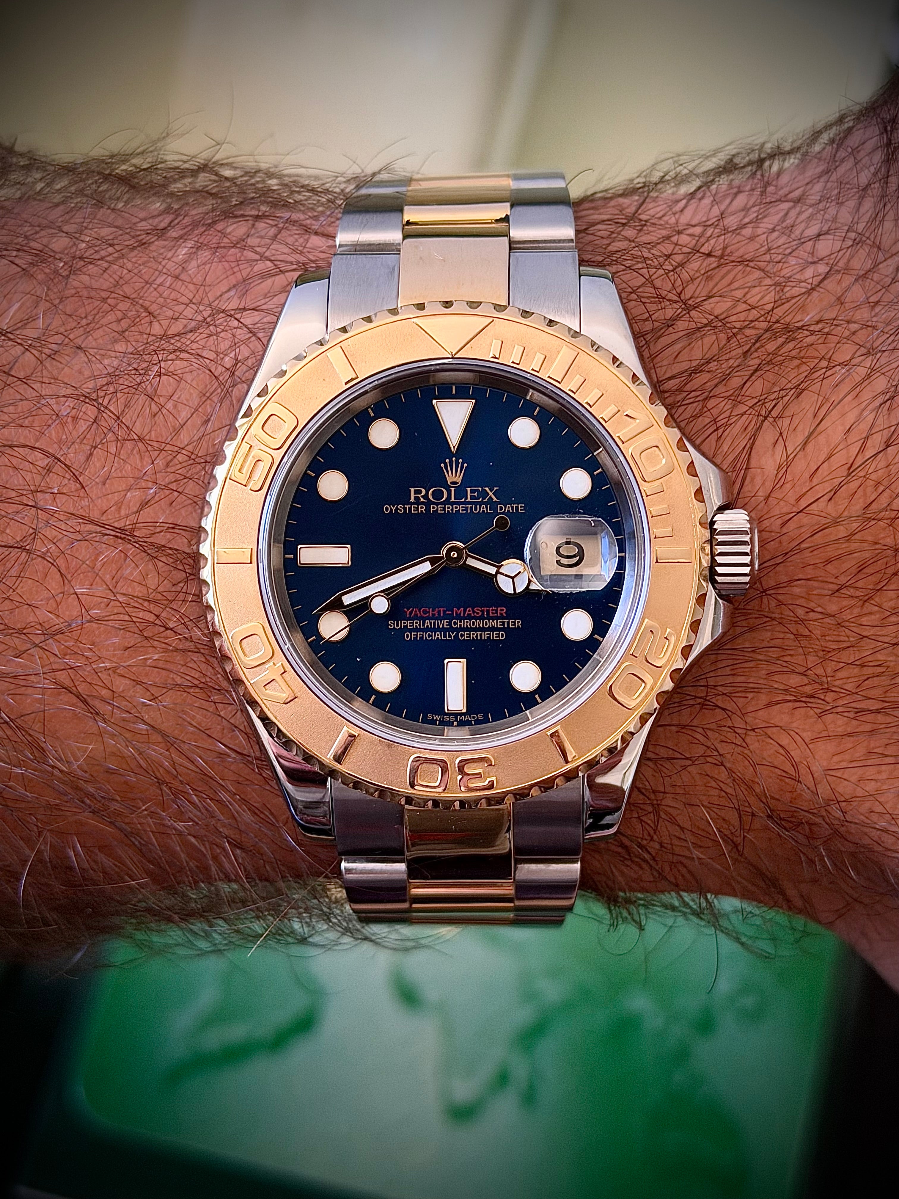 2007 ROLEX YACHT-MASTER, TWO TONE, BLUE DIAL, 16623, BOX & PAPERS, INC GST