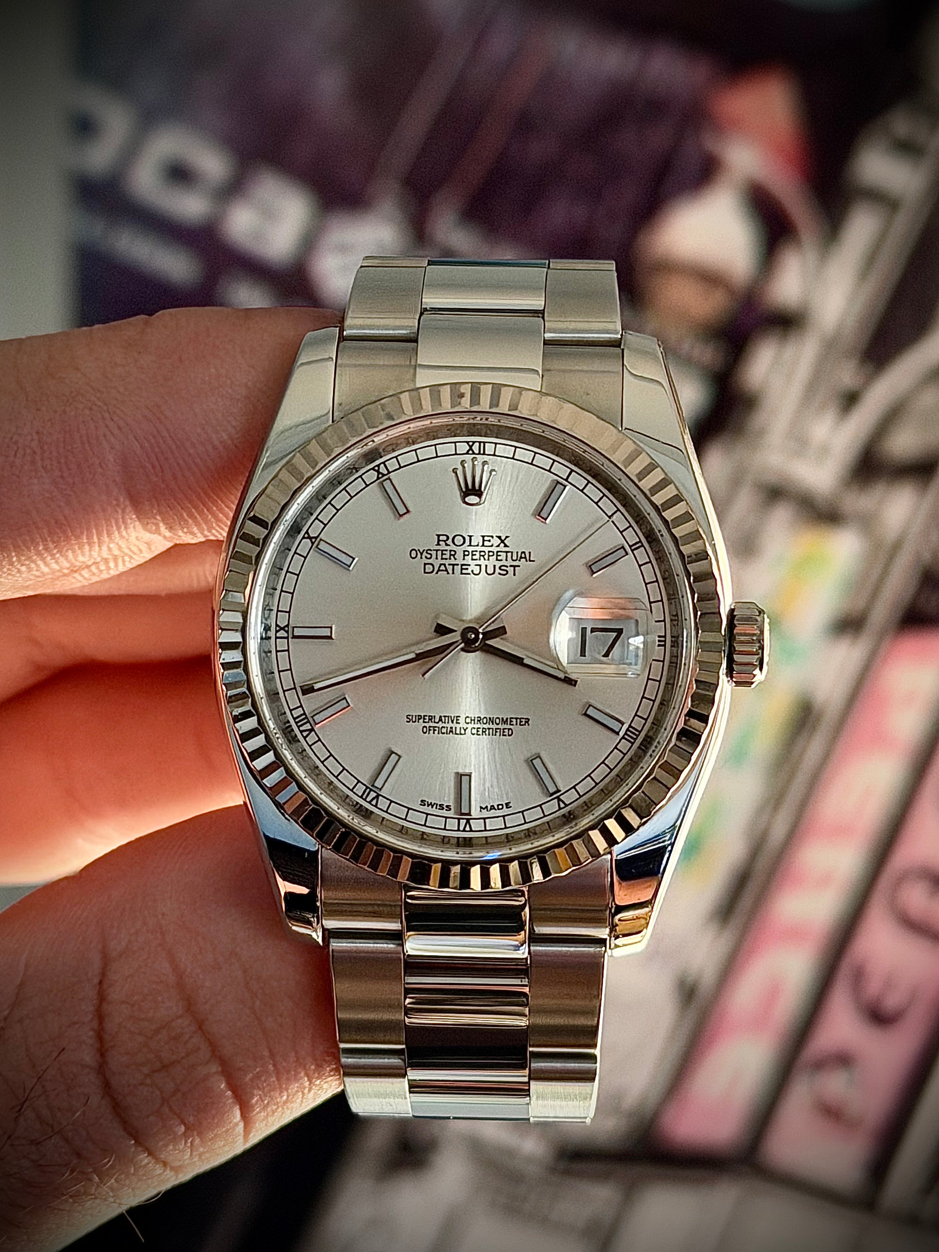 2009 ROLEX DATEJUST 36, 116234, FLUTED BEZEL, OYSTER BRACELET, SILVER DIAL, BOX & PAPERS, INC GST