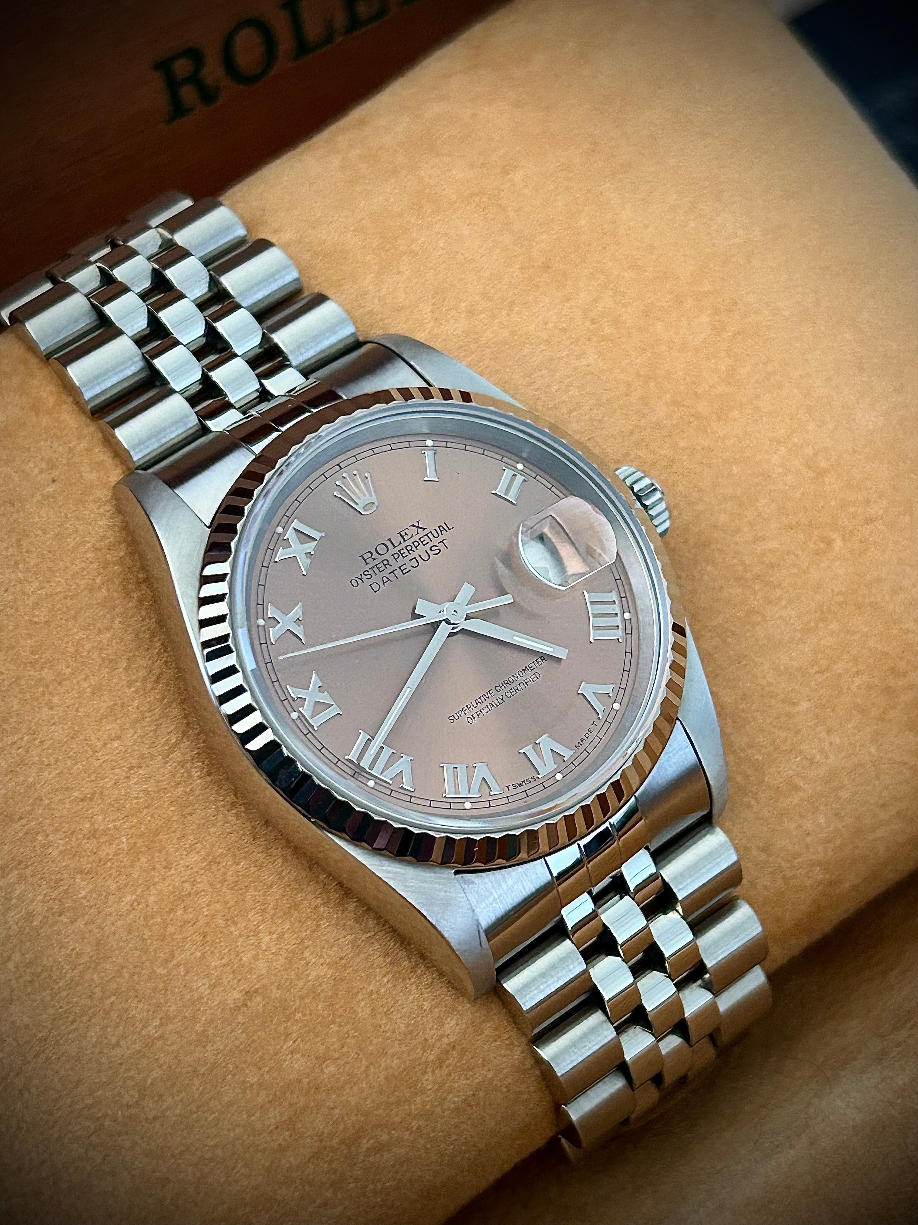 1995 ROLEX DATEJUST 36, 16234, SALMON DIAL, WATCH AND BOX, INC GST