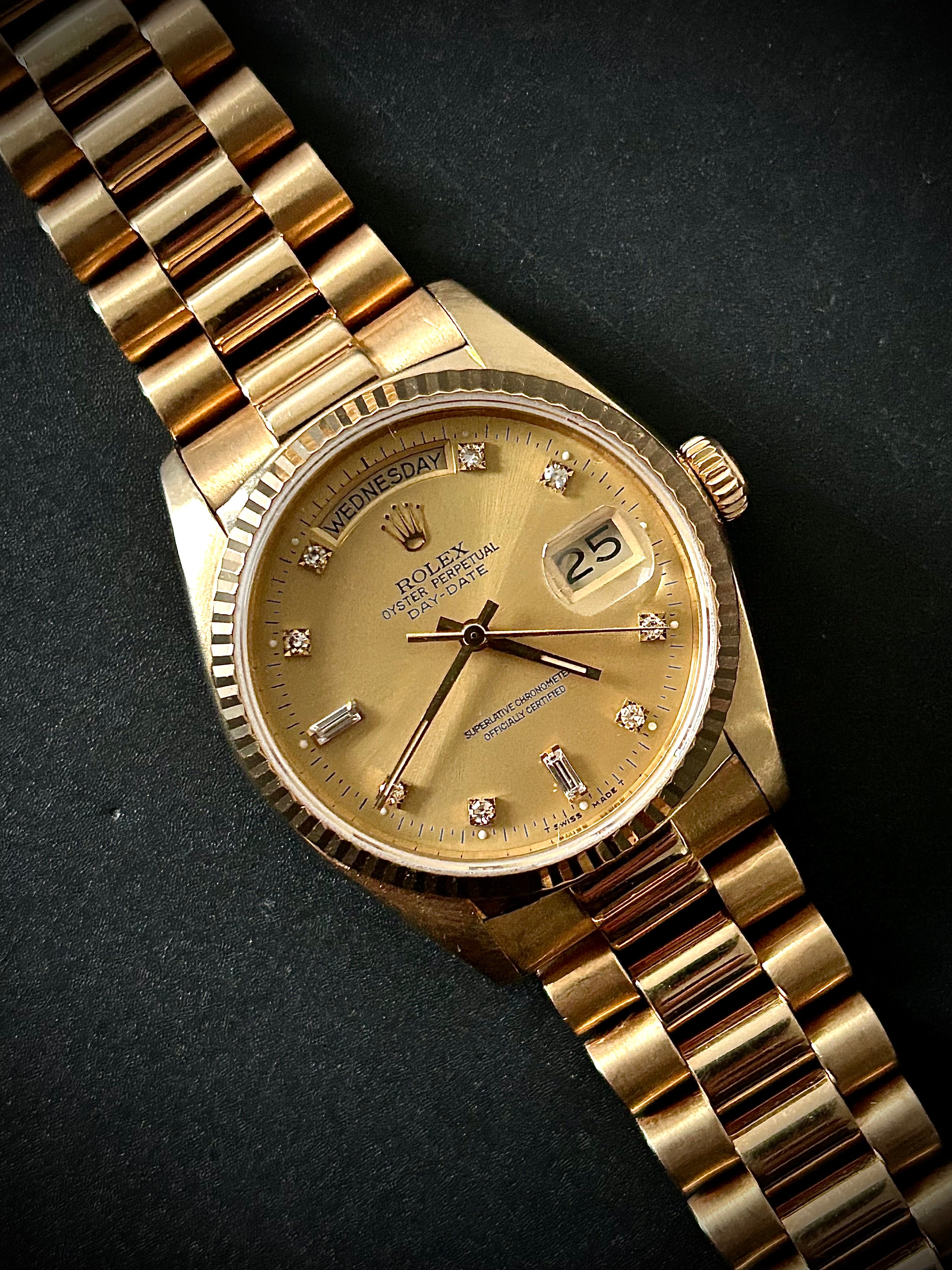 1990 ROLEX DAY-DATE, 18038, DIAMOND DIAL, WATCH ONLY, GST