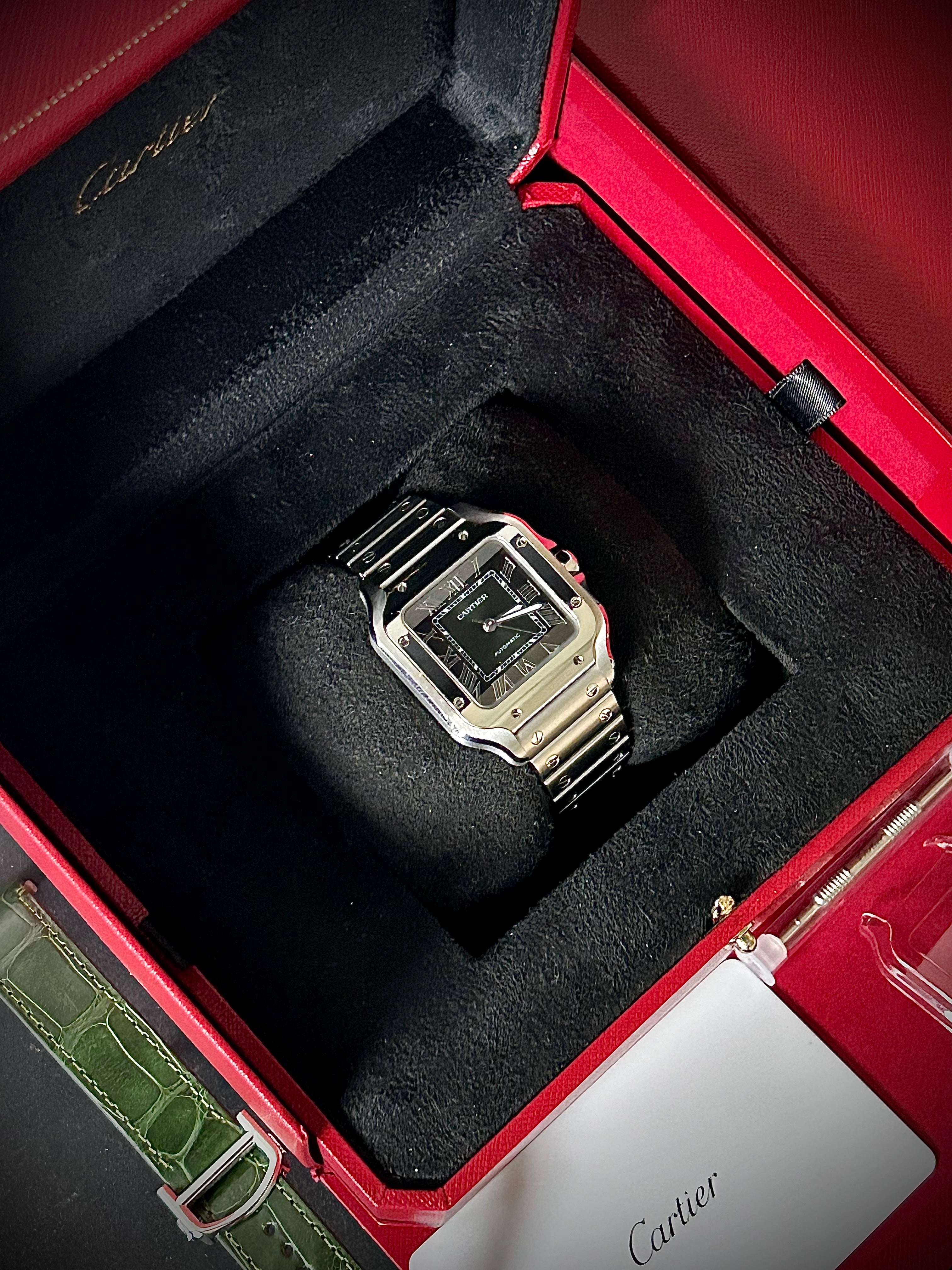 2024 CARTIER SANTOS DE CARTIER GREEN MEDIUM, BOX AND PAPERS, INC GST