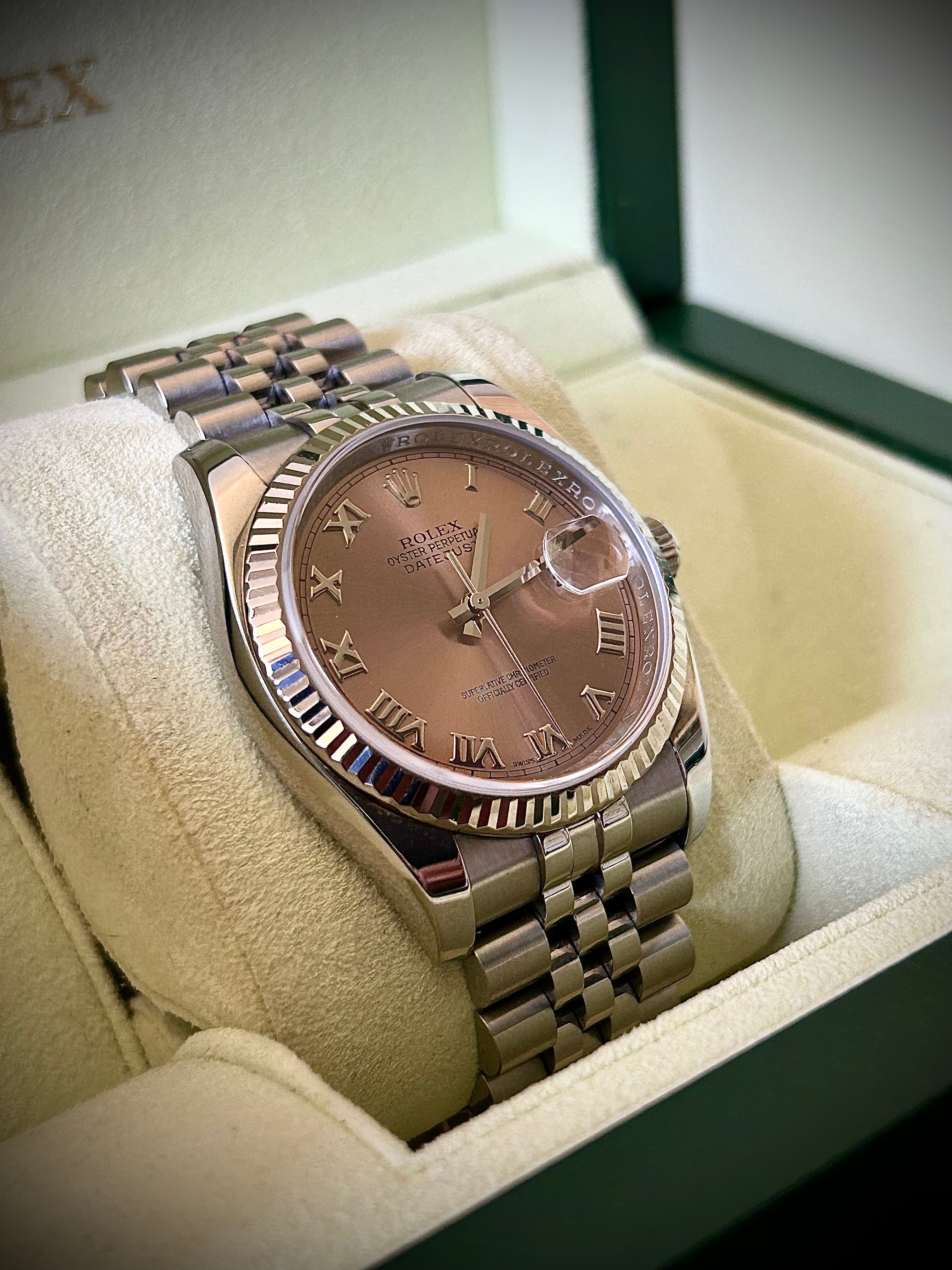 2011 ROLEX DATEJUST 36, 116234, SALMON  DIAL, FULL SET, INC GST