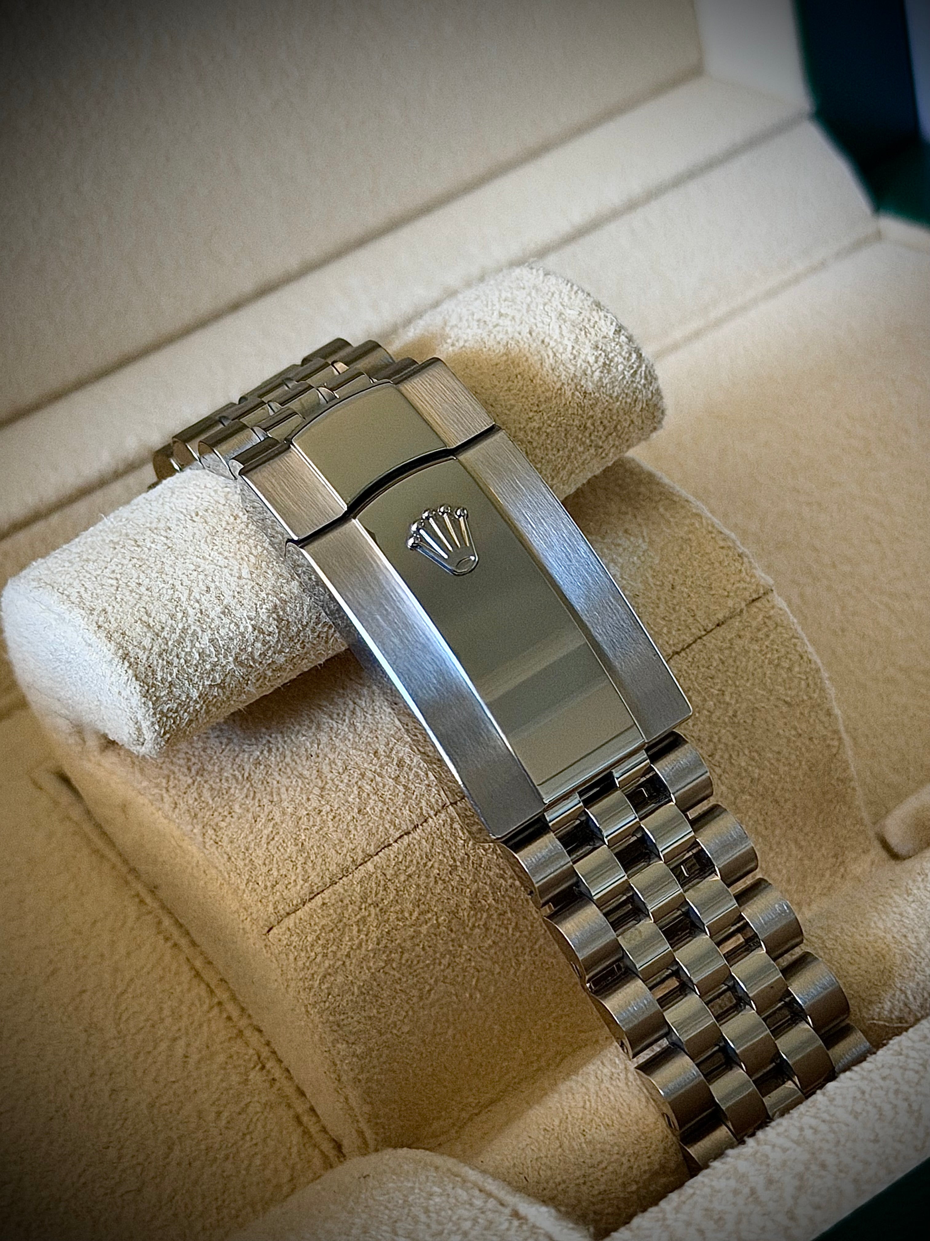 2023 ROLEX DATEJUST 41, FLUTED BEZEL, JUBILEE BRACELET, BLUE DIAMOND DIAL, FULL SET, INC GST