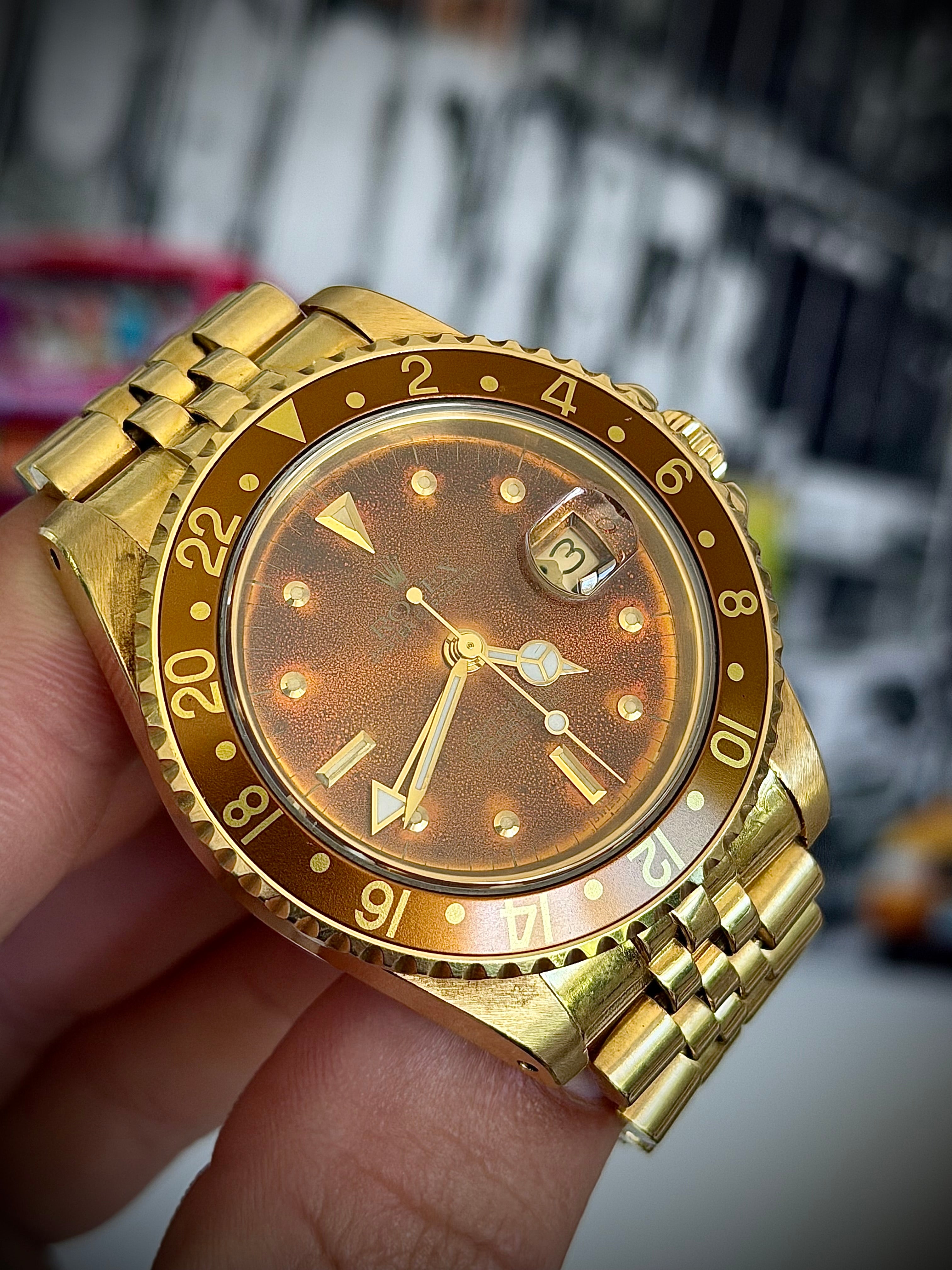 1987 ROLEX GMT-MASTER, 16758, TROPICAL BROWN “LAVA” NIPPLE DIAL, ONE-OWNER FULL SET, INC GST