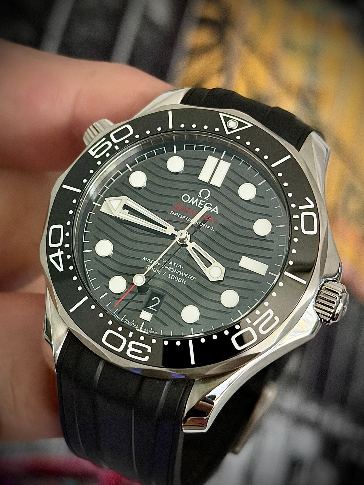 2025 OMEGA SEAMASTER DIVER 300M, 210.32.42.20.01.001, BLACK DIAL, BLACK RUBBER STRAP, FULL SET, INC GST