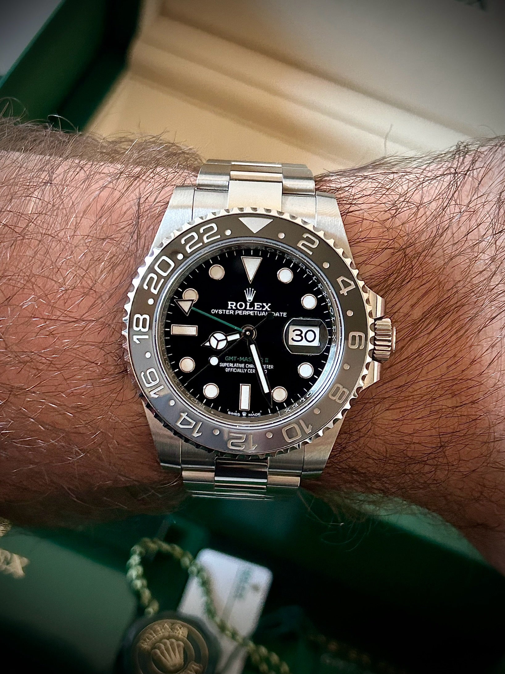 2025 ROLEX GMT MASTER II, BRUCE WAYNE, 126710GRNR, FULL SET, INC GST