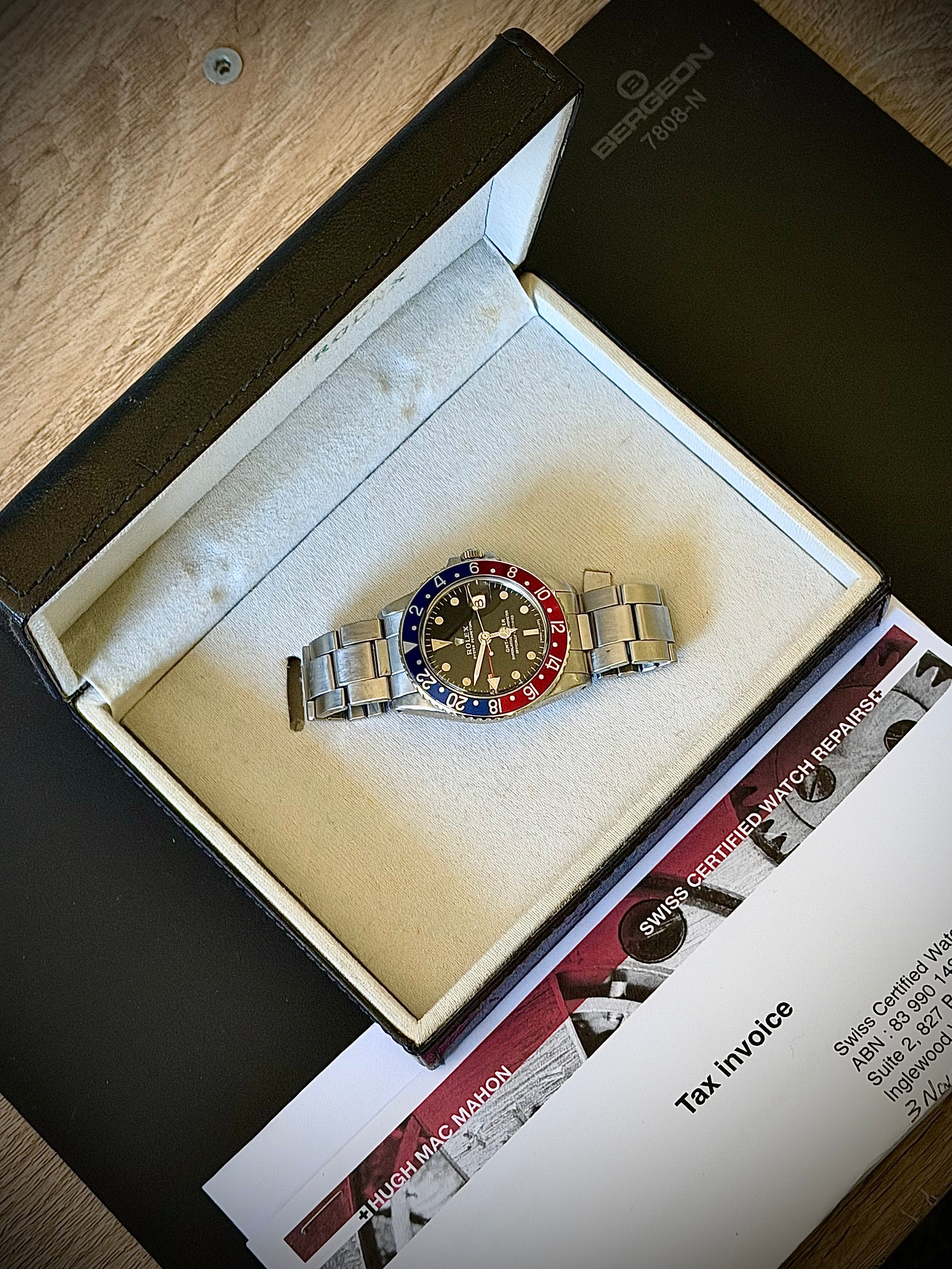CIRCA 1972 ROLEX GMT-MASTER, 1675 PEPSI, LONG E DIAL, WATCH & BOX, FULLY SERVICED, INC GST