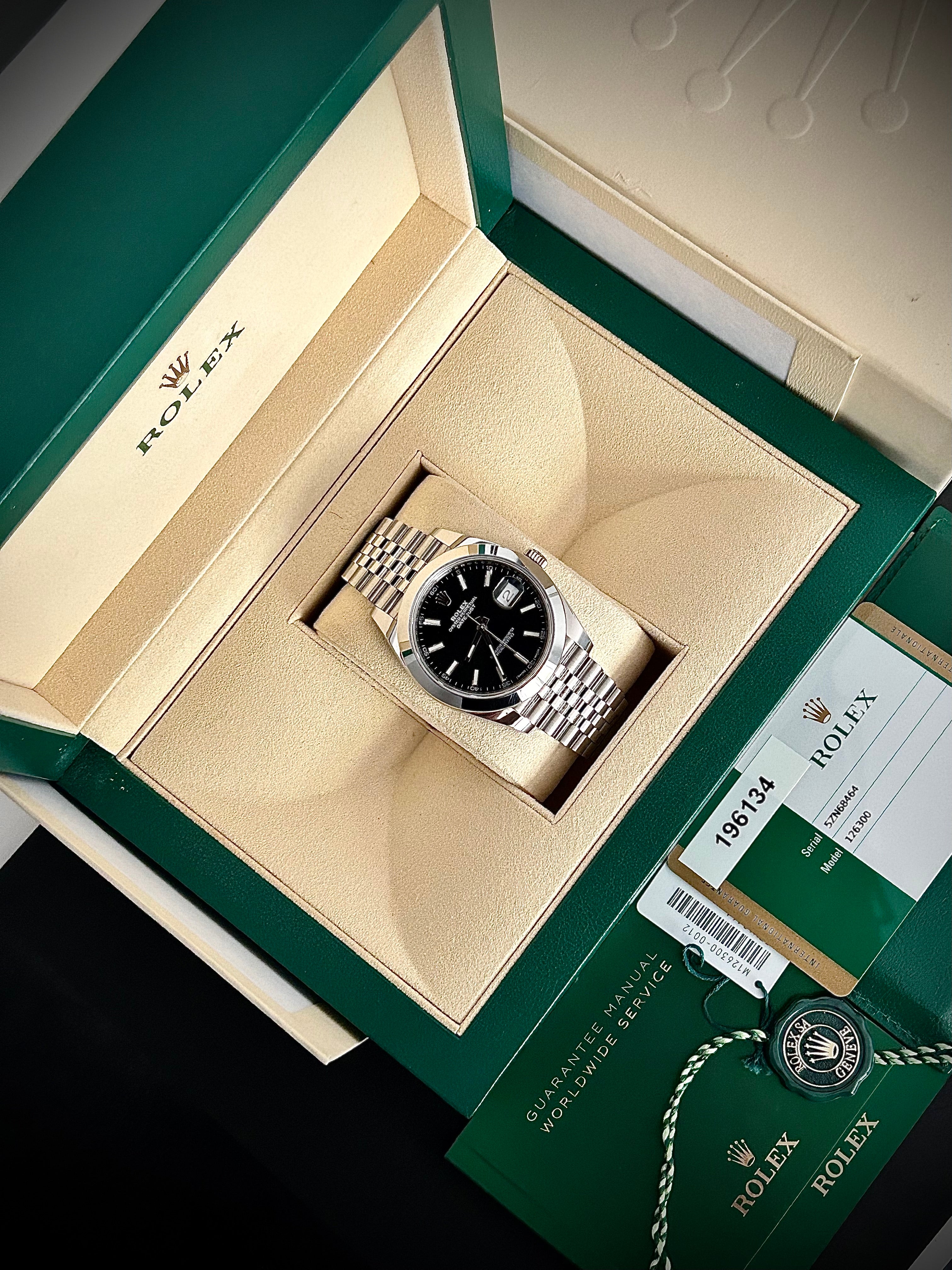 2018 ROLEX DATEJUST 41, BLACK DIAL, 126300, SMOOTH JUBILEE, FULL SET, INC GST