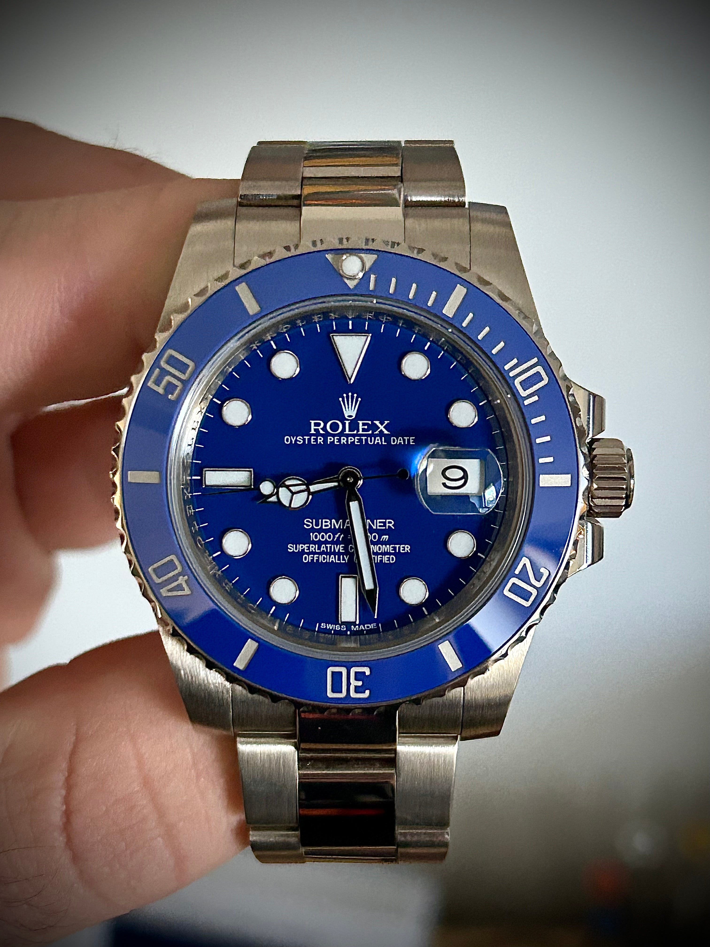 2013 ROLEX SUBMARINER DATE, 116619LB, SMURF, FULL SET, INC GST