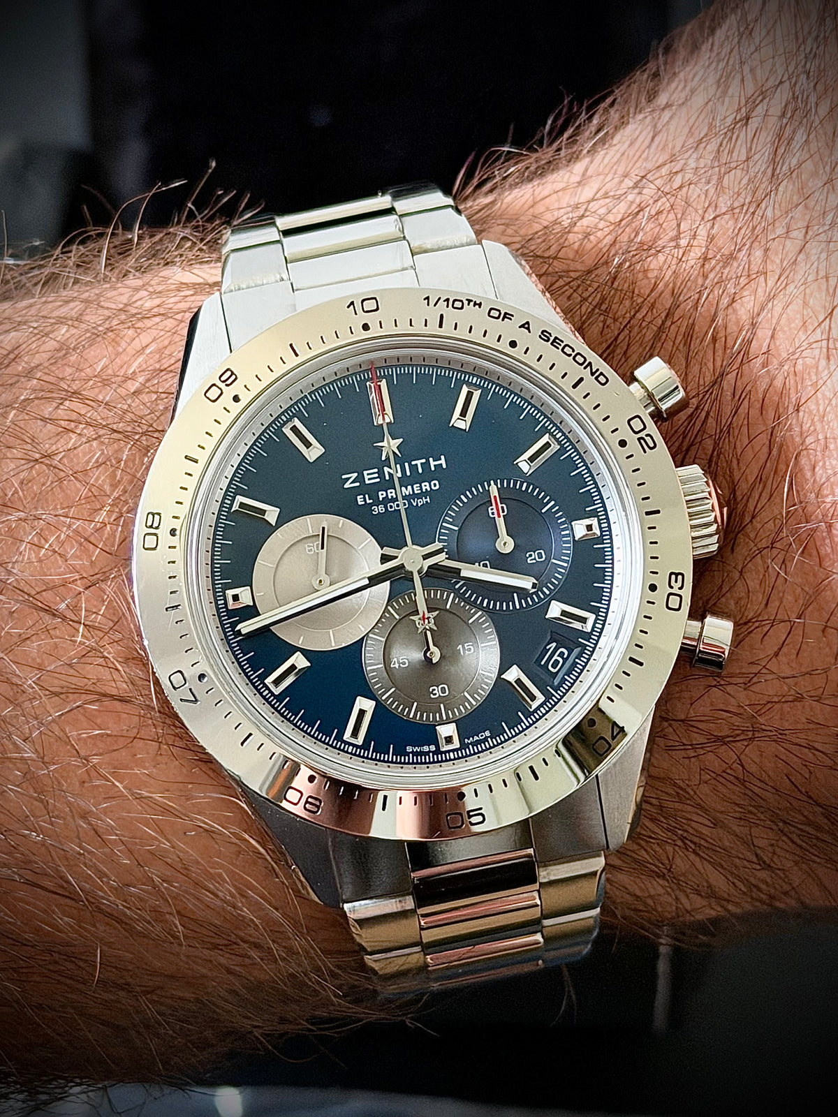 CIRCA 2023 ZENITH CHRONOMASTER SPORT, 03.3114.3600 (tel:03.3114.3600)/51.M3100, BLUE DIAL, STEEL BRACELET + GENUINE ZENITH RUBBER STRAP, INC GST