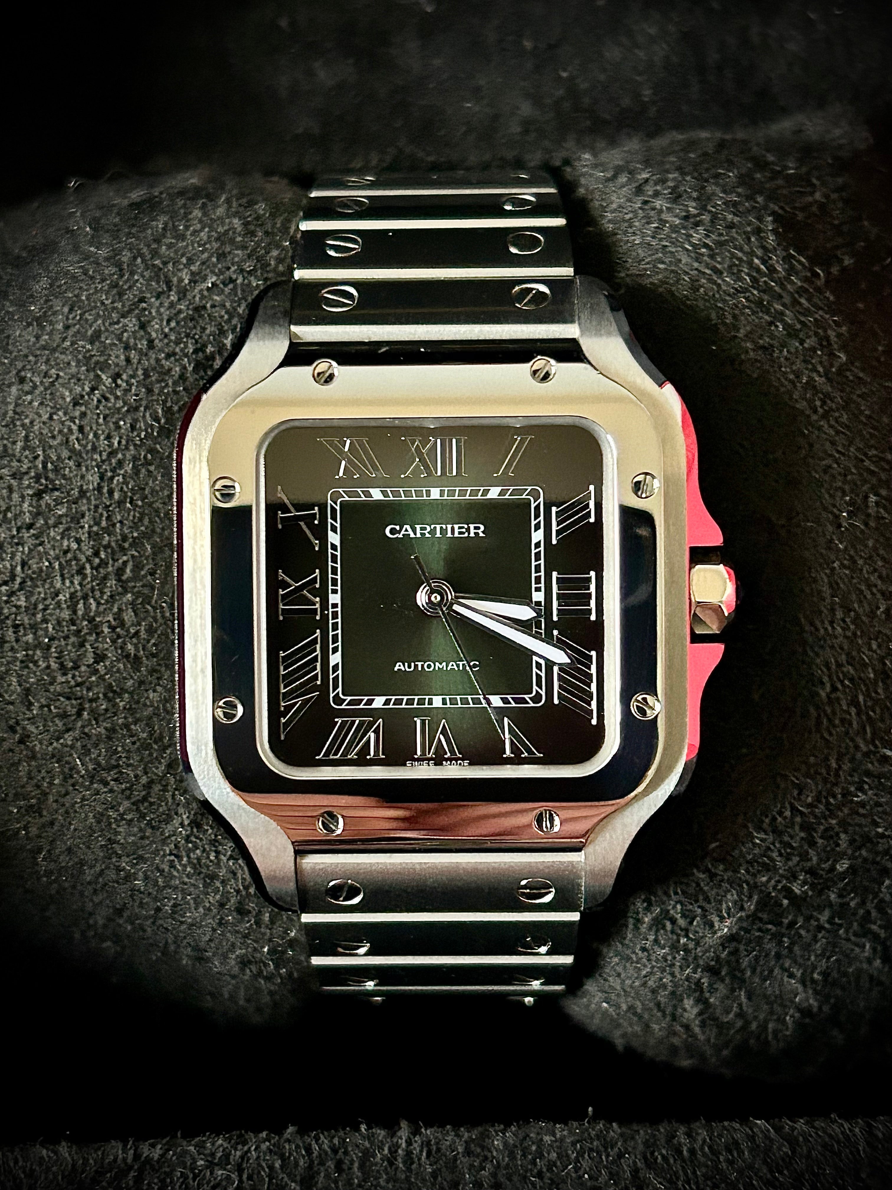 2024 CARTIER SANTOS DE CARTIER GREEN MEDIUM, BOX AND PAPERS, INC GST