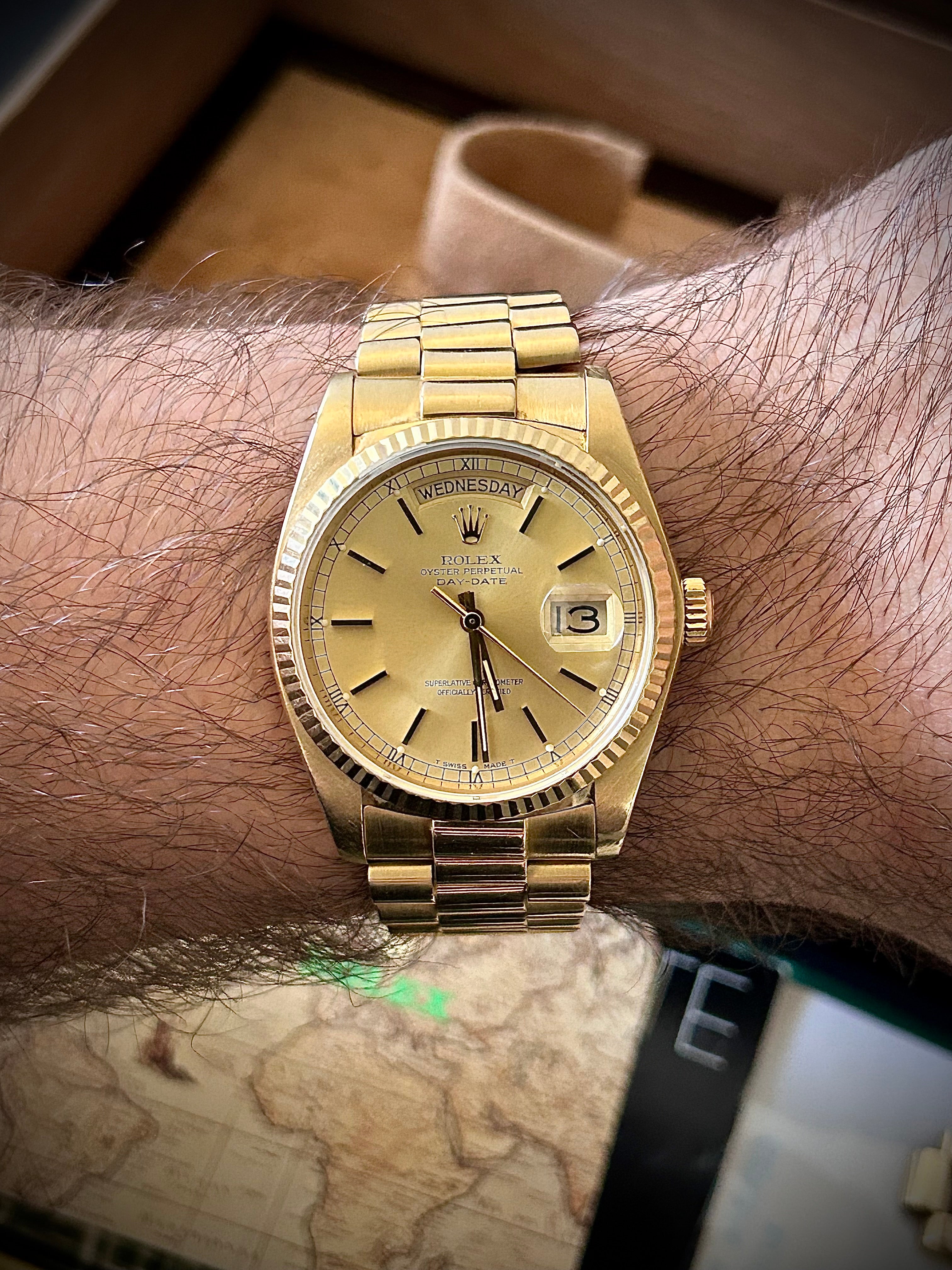 1982 ROLEX DAY-DATE, 18038, BOX AND PAPERS, INC GST