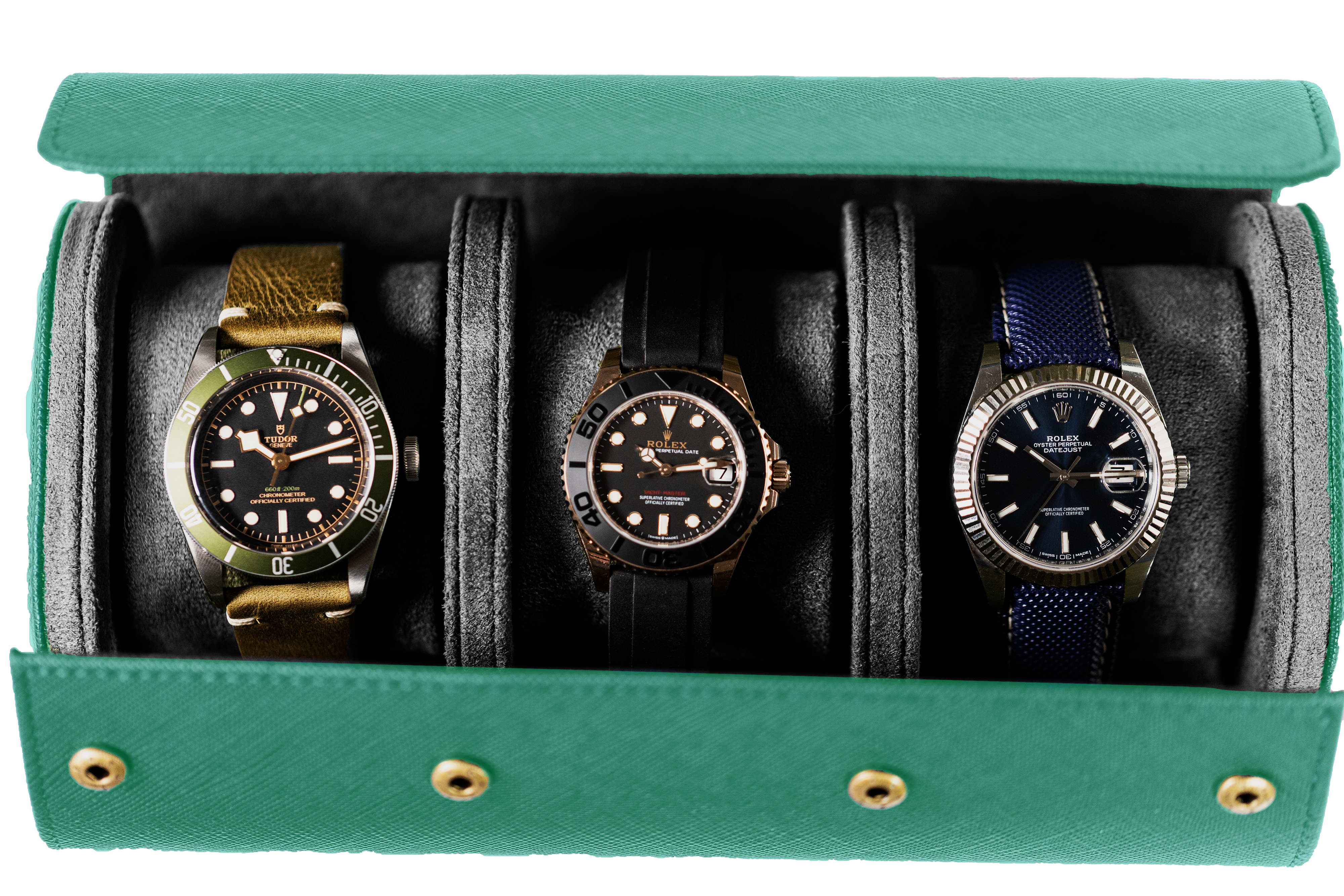 Hamilton - 3 Watch Roll - Saffiano Leather Green | Grey Velvet