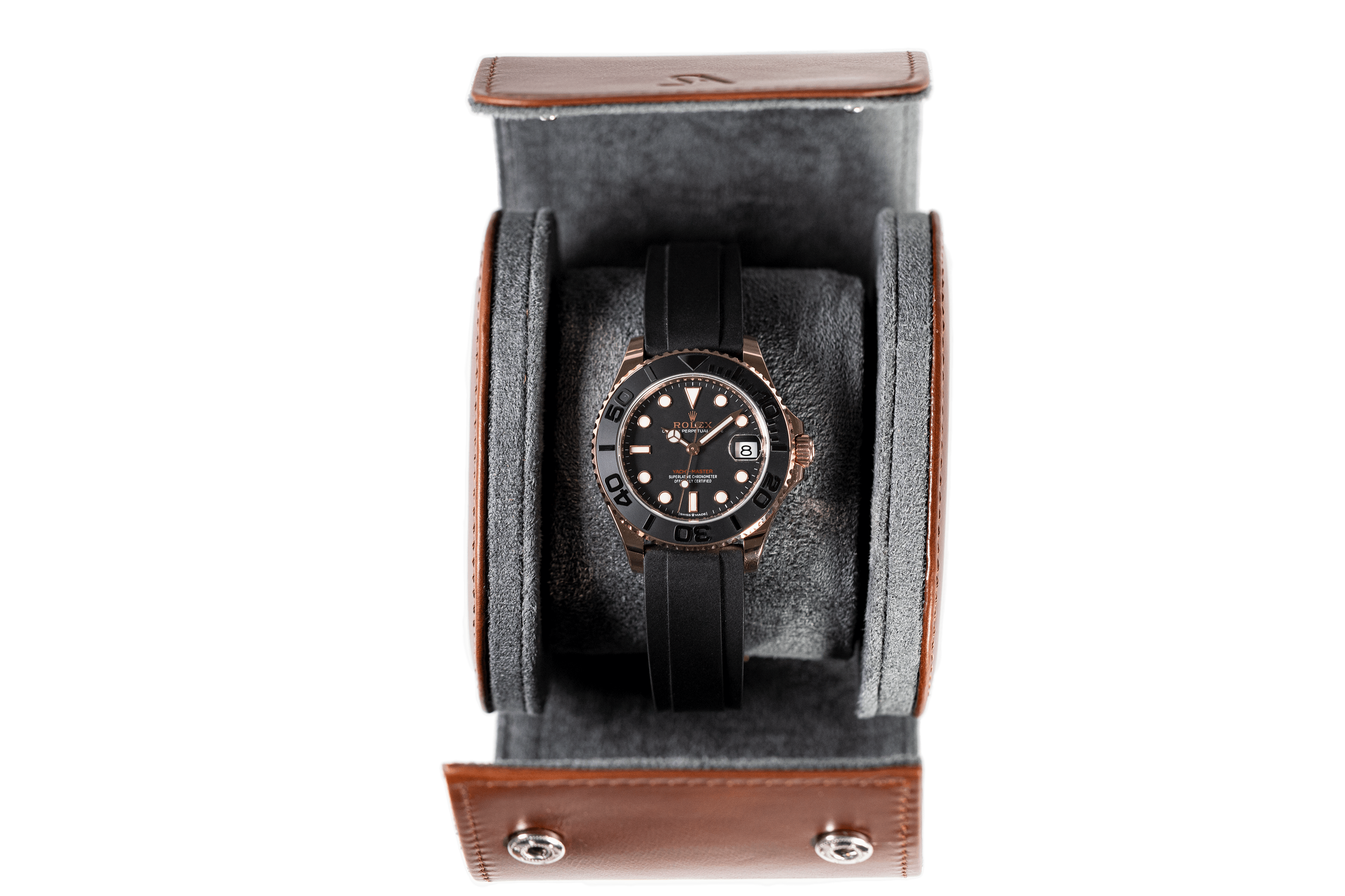 Hamilton - 1 Watch Roll - Dark Brown Leather | Grey Velvet