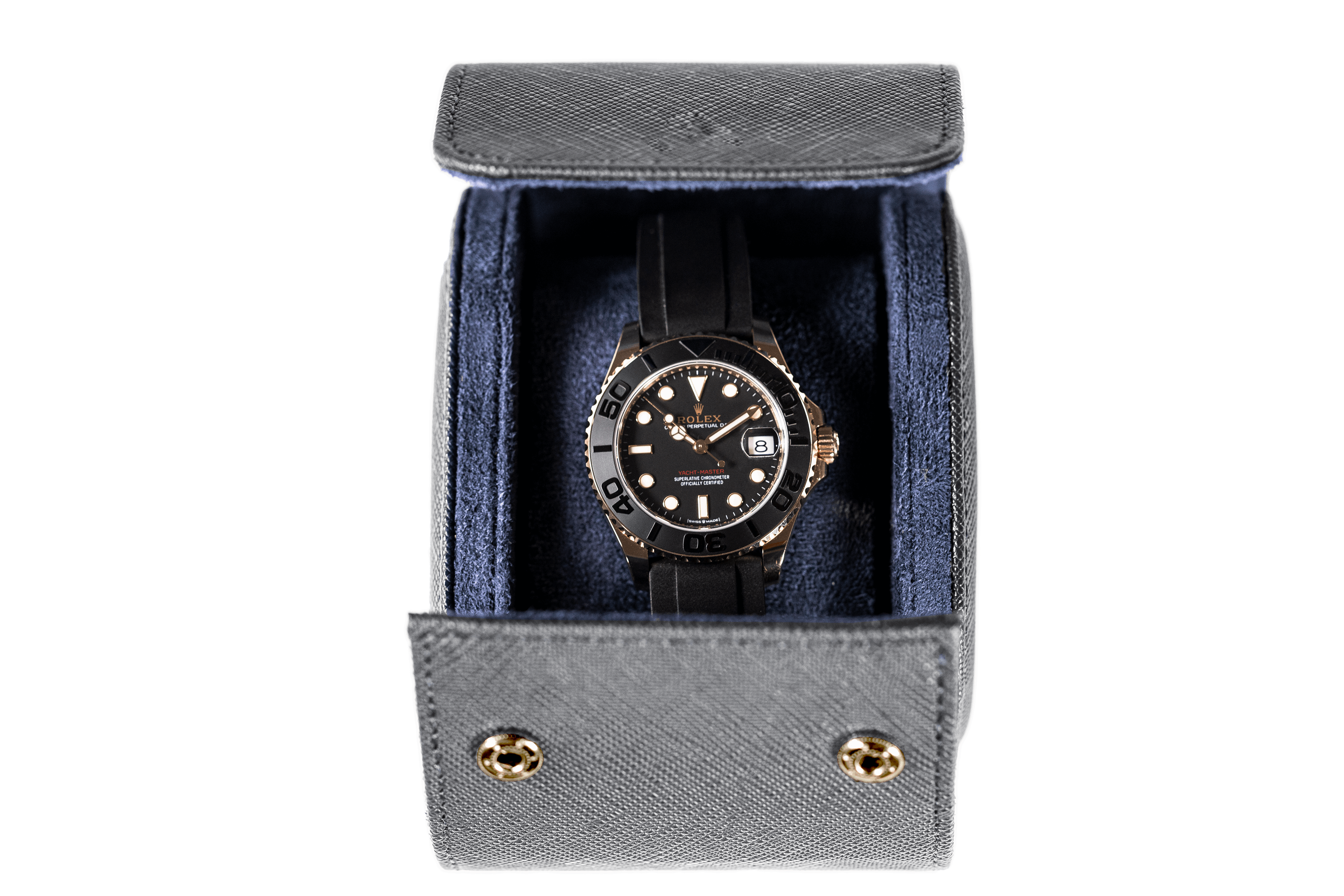 Hamilton -  1 Watch Roll - Saffiano Black | Navy Blue Velvet