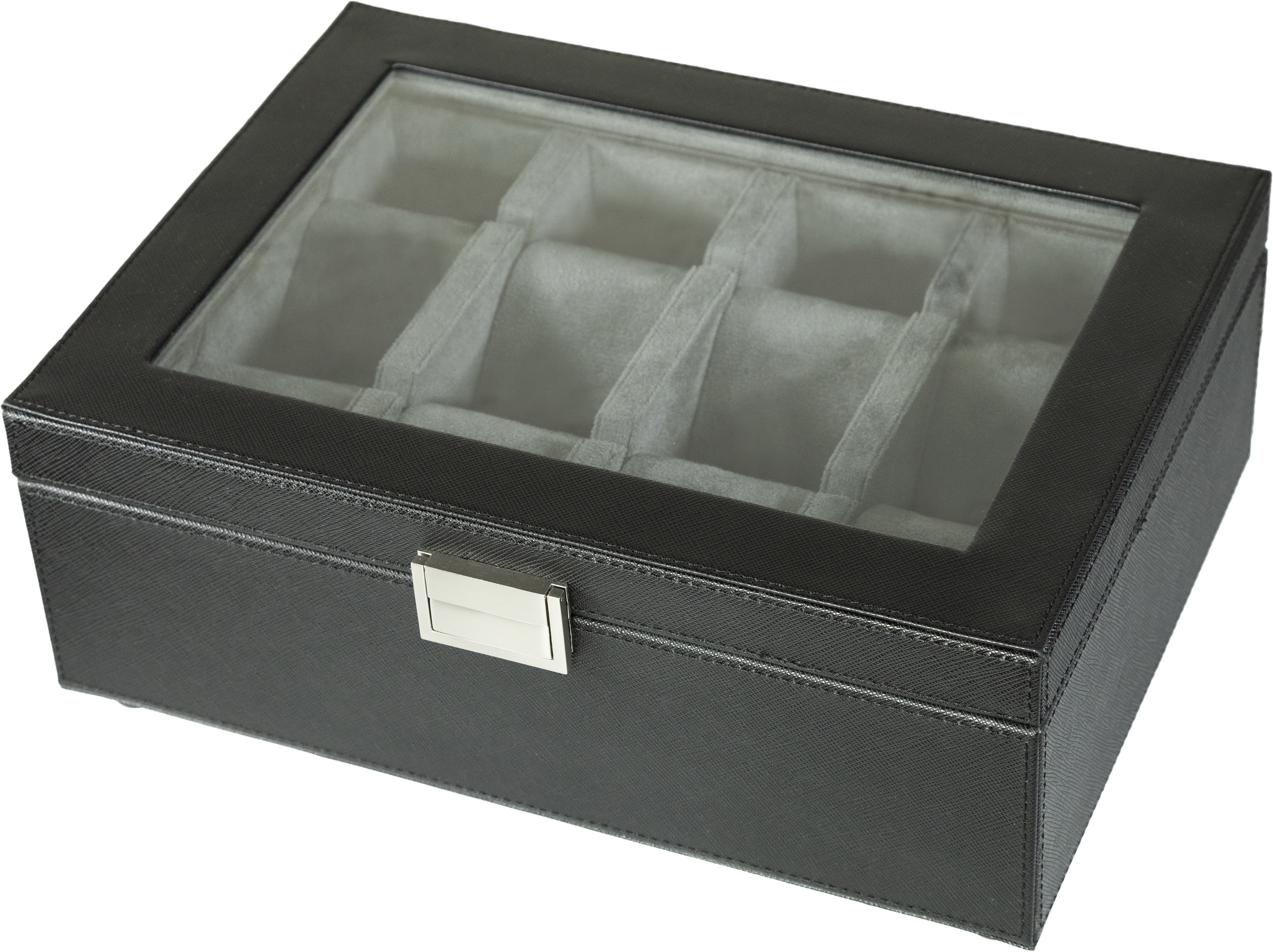 Jefferson - 8 Watch Box - Saffiano Black | Grey Velvet