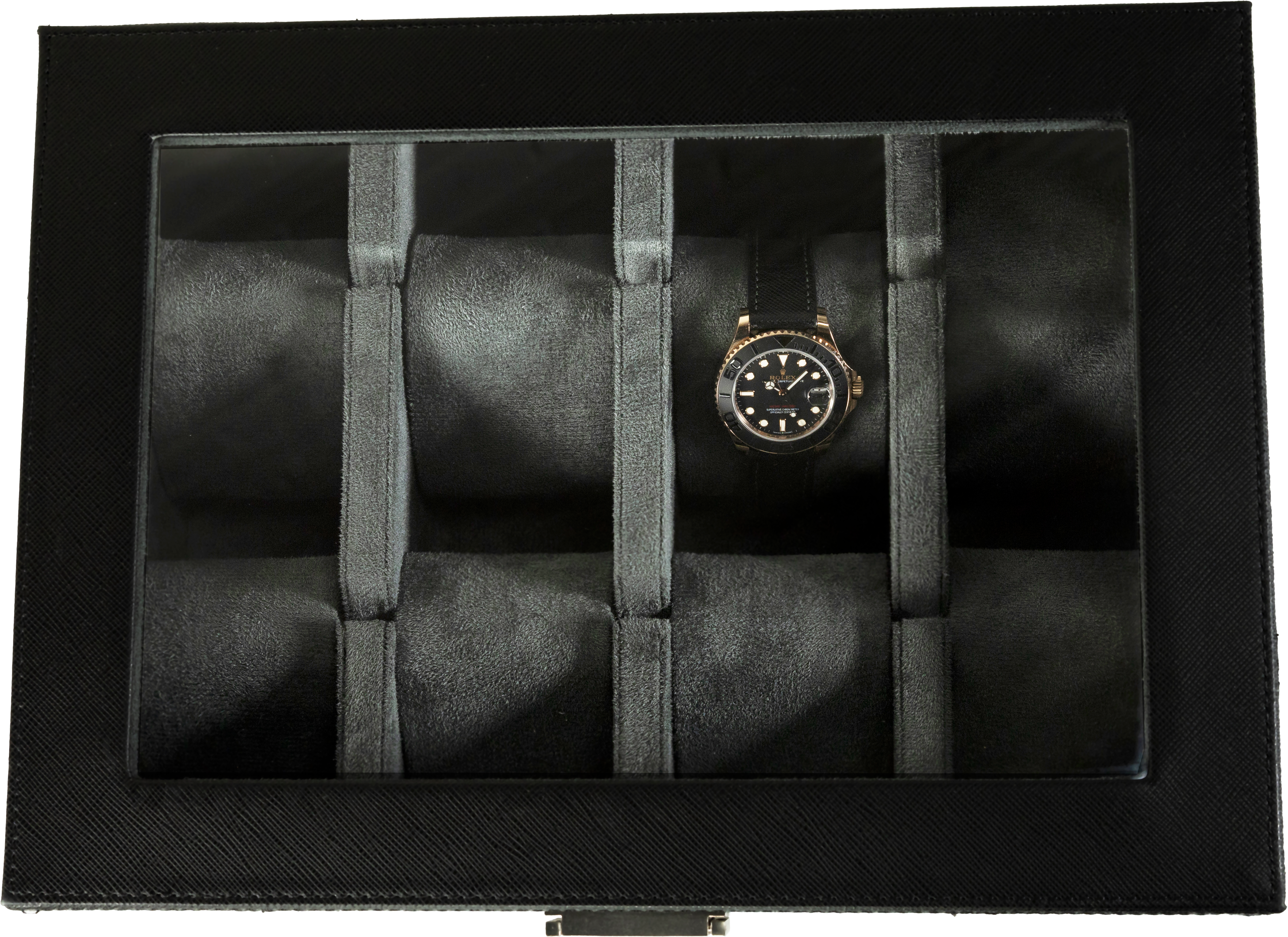 Jefferson - 8 Watch Box - Saffiano Black | Grey Velvet