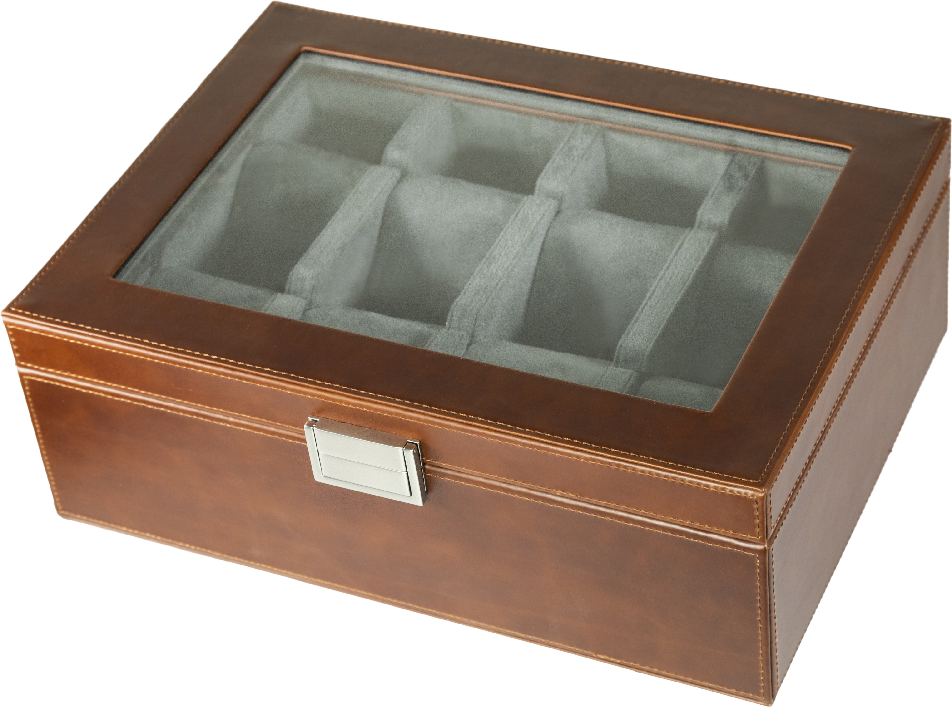 Jefferson - 8 Watch Box - Dark Brown Leather | Grey Velvet