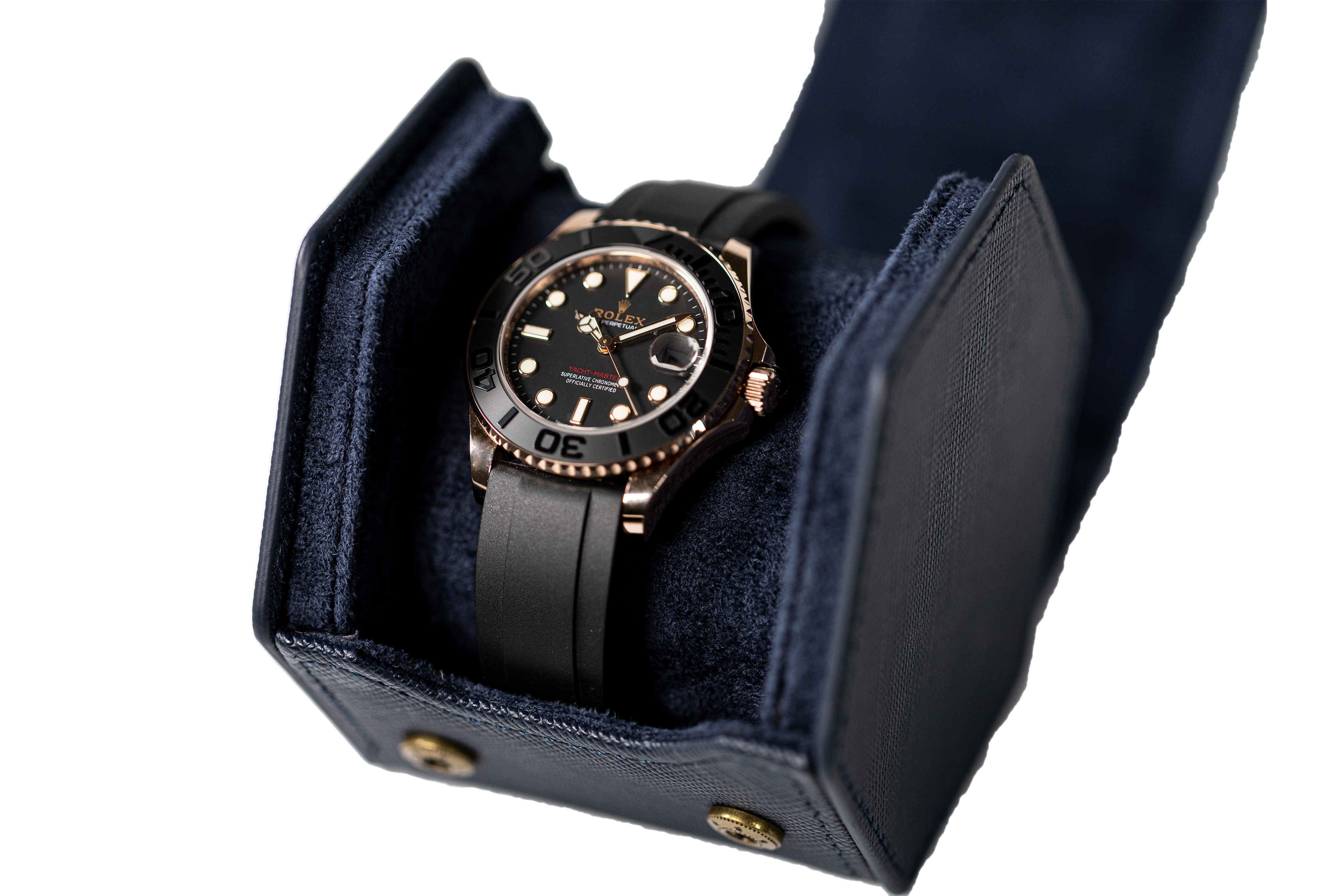 Jefferson - 1 Watch Roll - Saffiano Navy Blue | Navy Blue Velvet