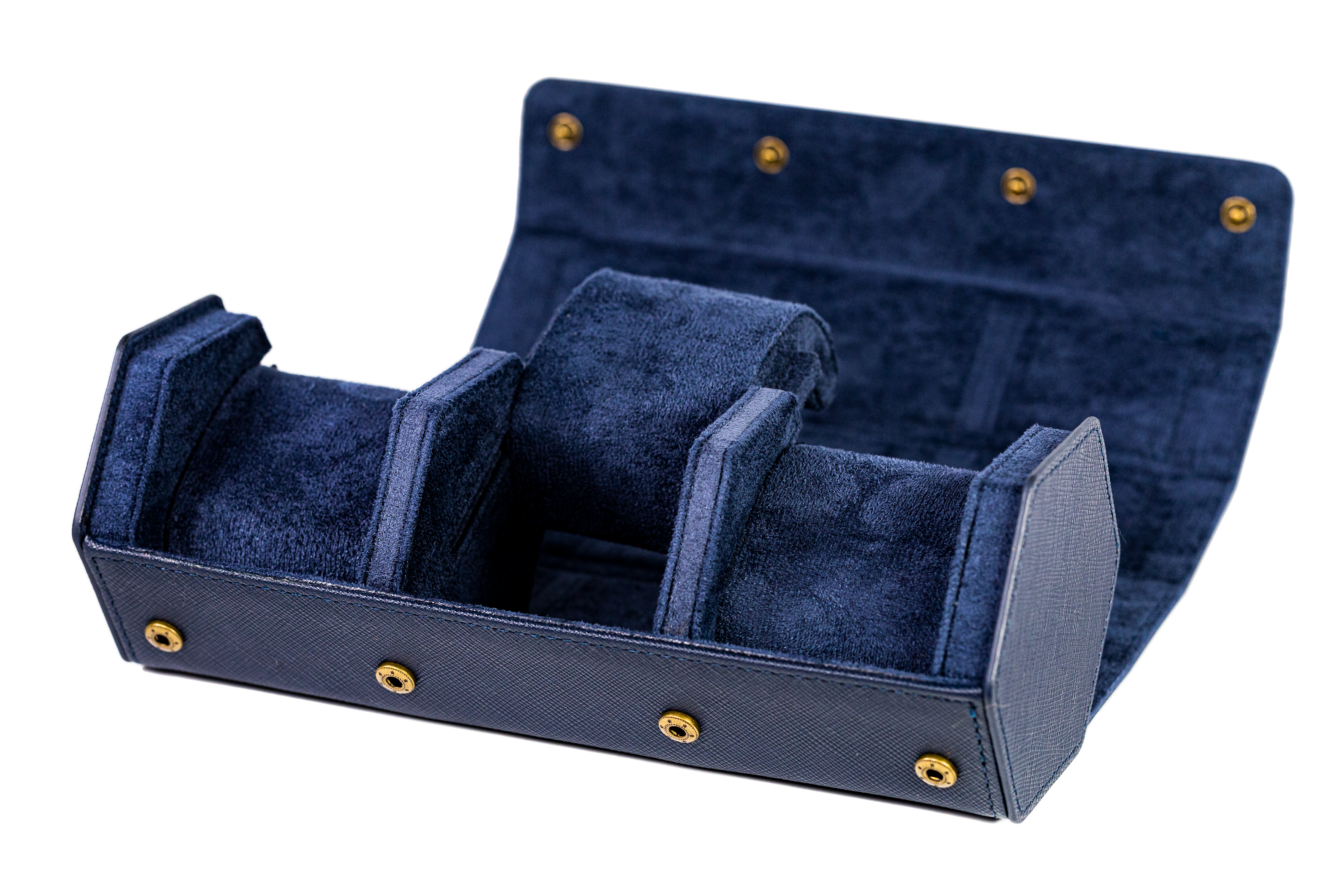 Jefferson - 3 Watch Roll - Saffiano Navy Blue | Navy Blue Velvet