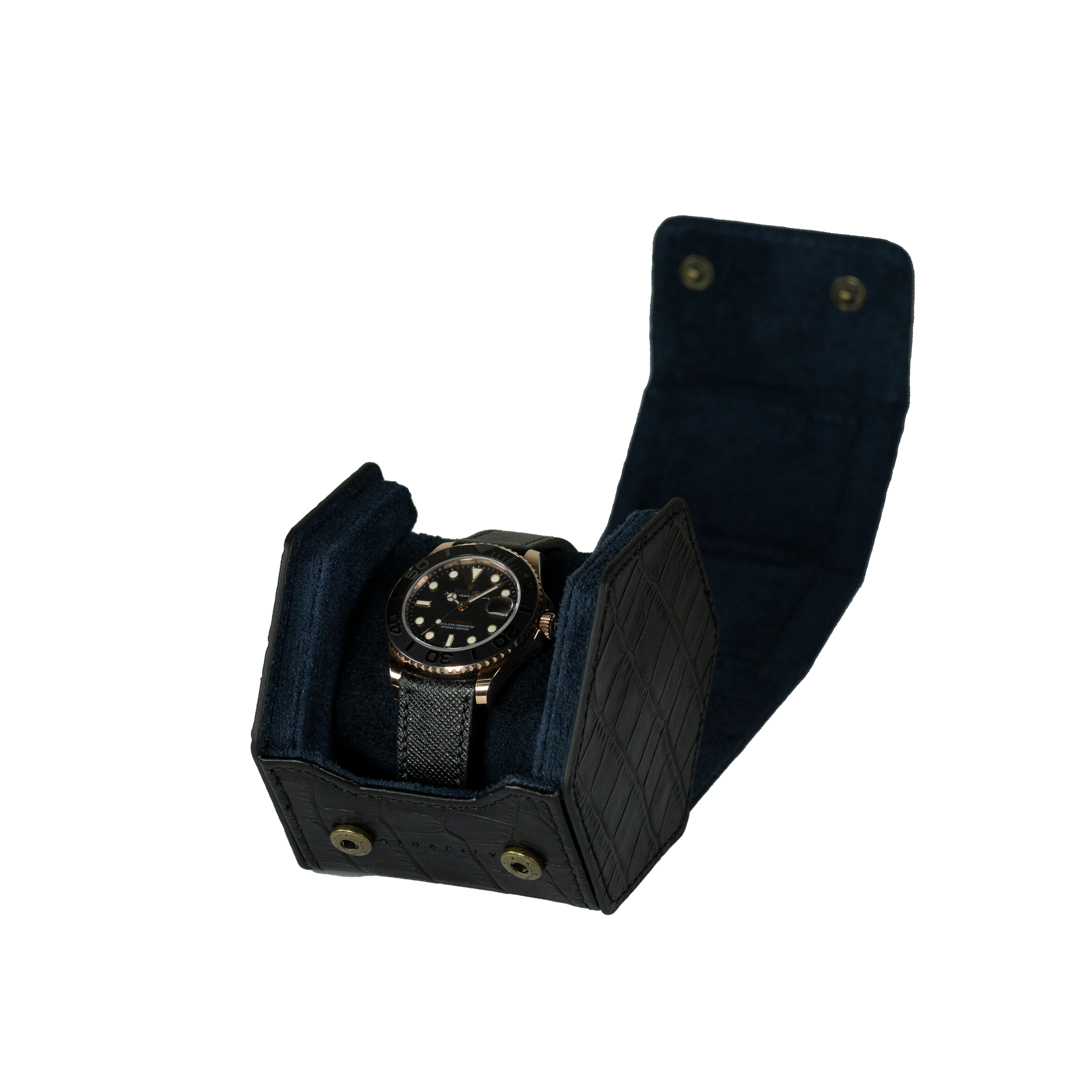 Jefferson - 1 Watch Roll - Alligator Black | Navy Blue Velvet