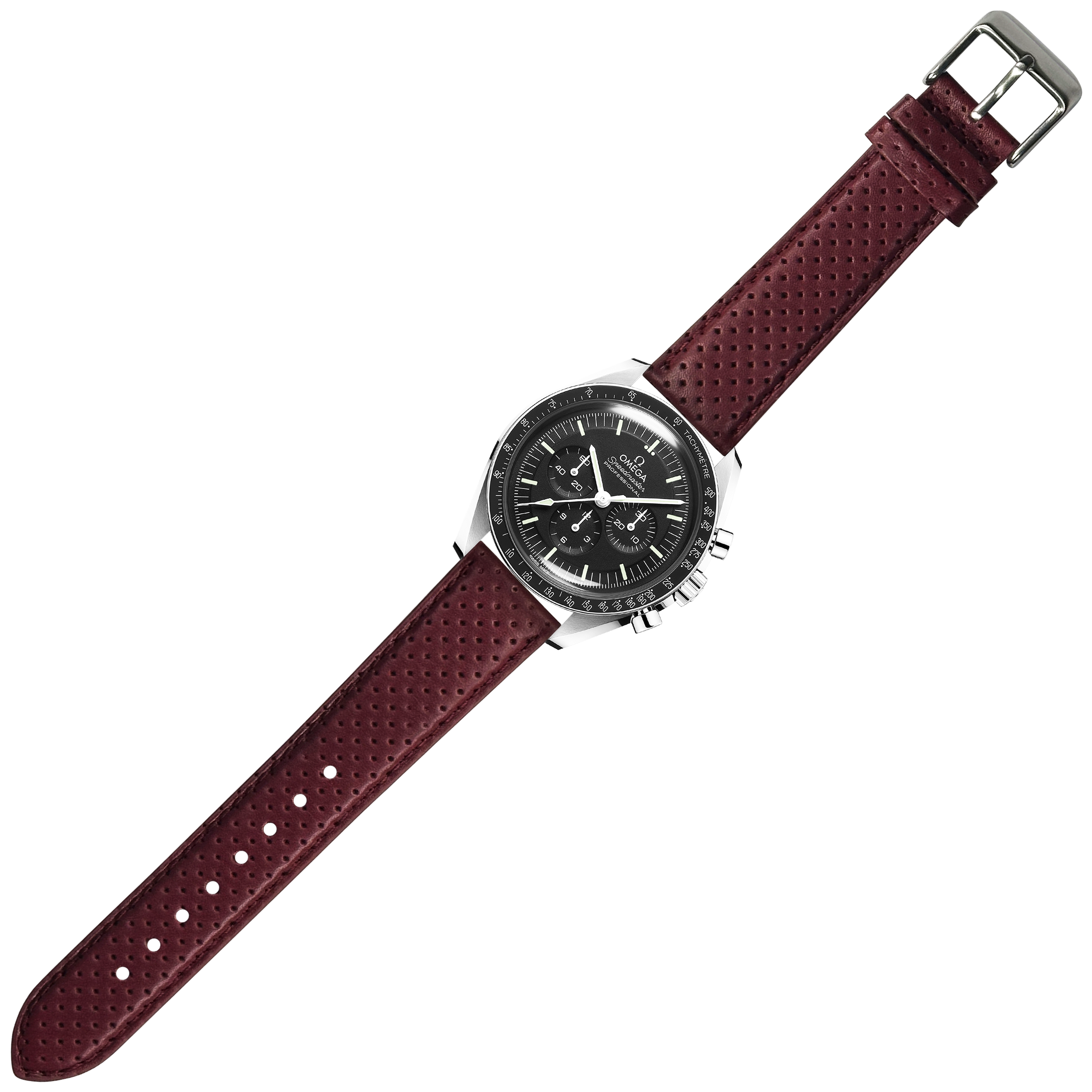 [Quick Release] Perforated Racing Leather Straps - Maroon